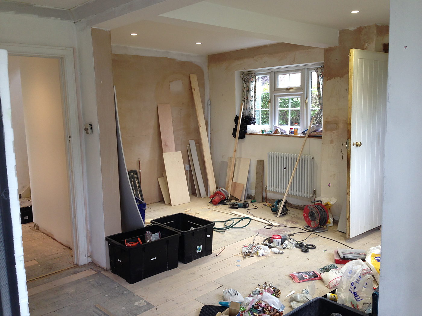 Kitchen room stripped back during a refit