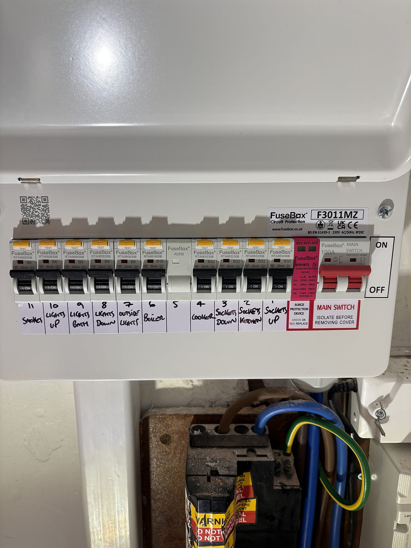 New consumer unit with each circuit labelled by hand